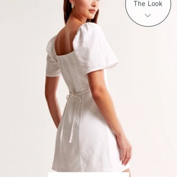 New XXL Tall White Abercrombie Linen Blend Button Through Mini Dress - Picture 2 of 4
